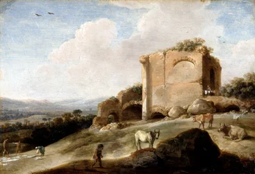 Paisagem com uma ruína romana